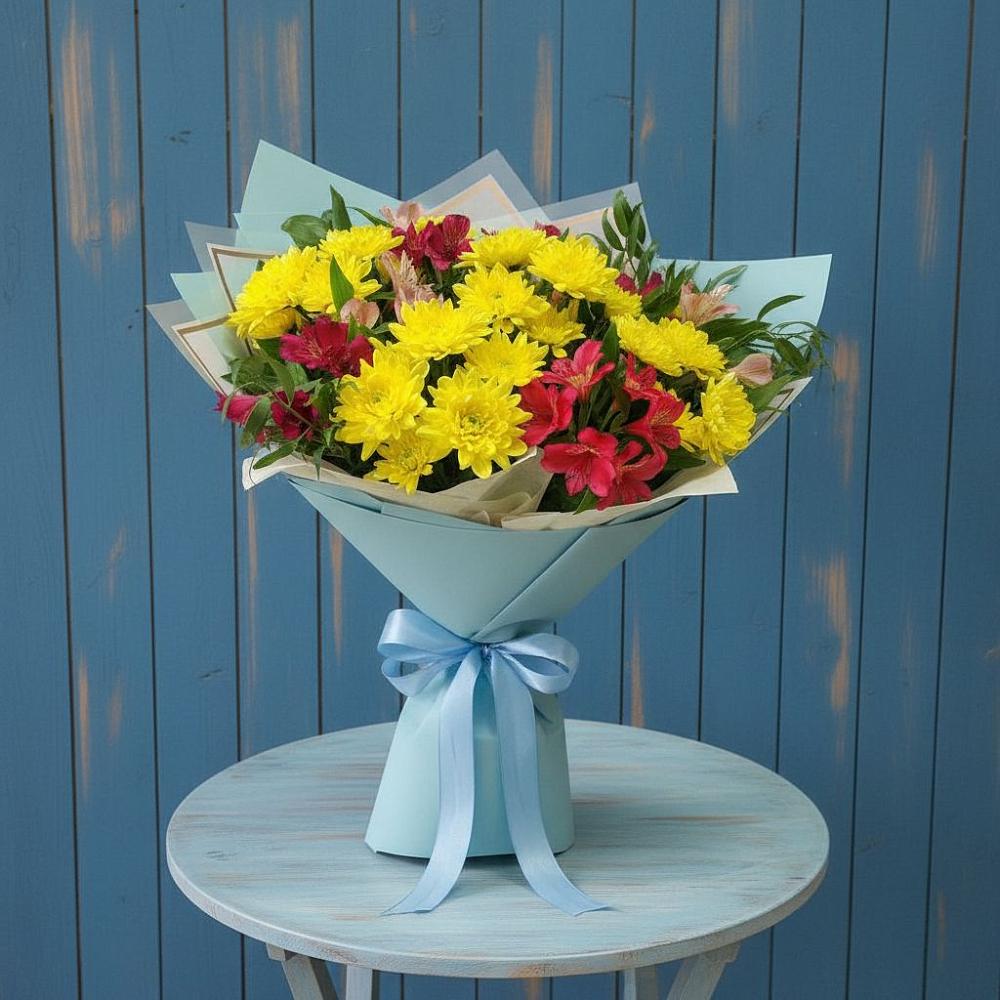 Букет цветов из: Альстромерии и Хризантемы в Косяково