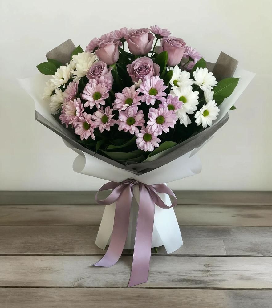 Букет цветов из: Хризантемы и Розы в Косяково