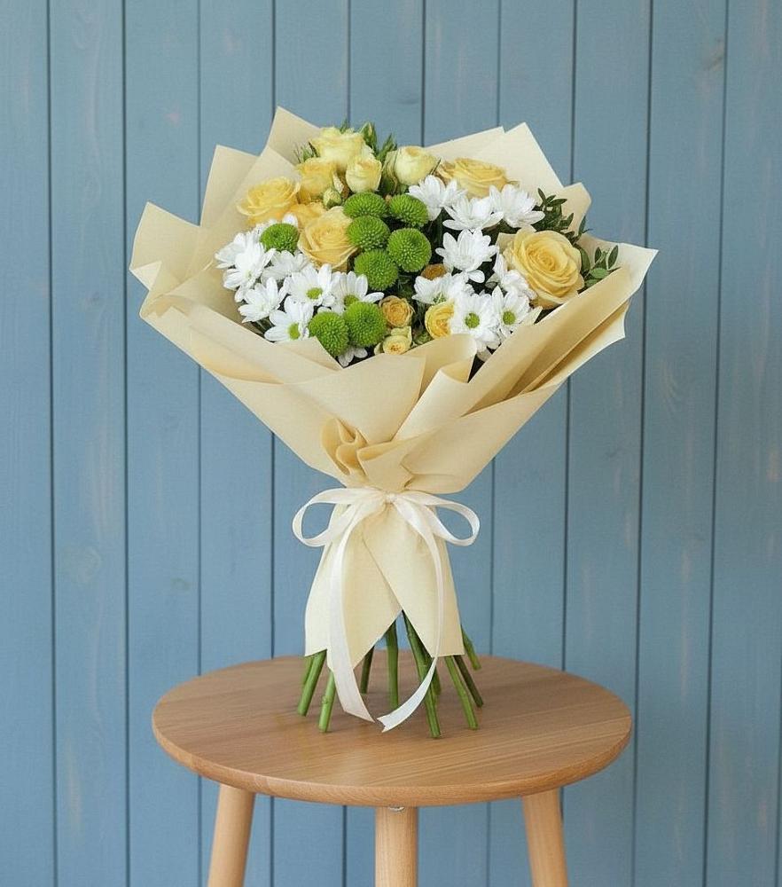 Букет цветов из: Хризантемы и Розы в Косяково