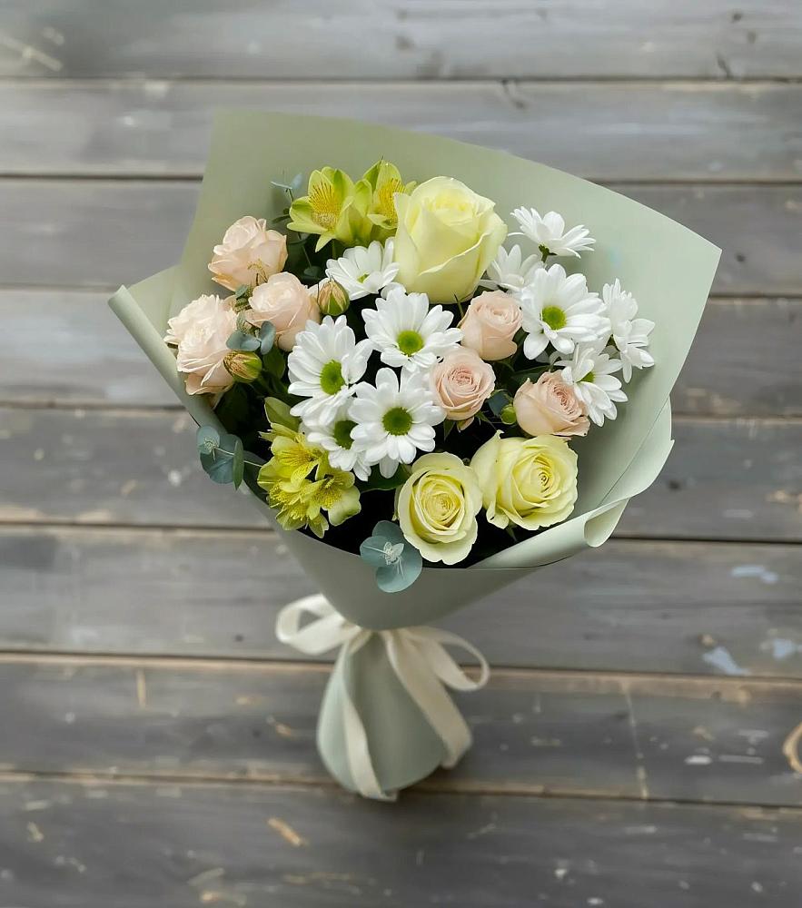 Букет цветов из: Альстромерии, Розы и Хризантемы в Косяково