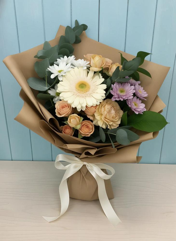 Букет цветов из: Герберы и Хризантемы в Косяково