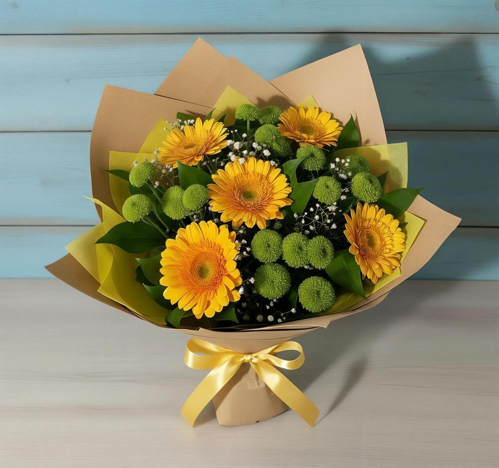 Букет цветов из: Герберы и Хризантемы в Косяково