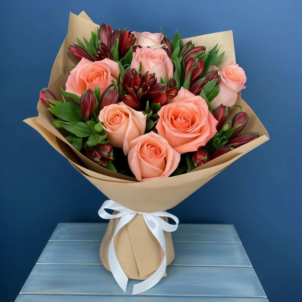 Букет цветов из: Розы и Альстромерии в Косяково