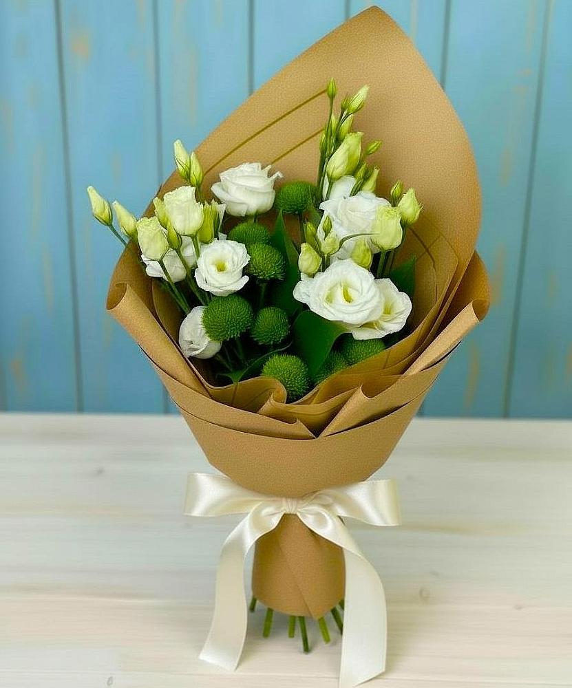 Букет цветов из: Хризантемы и Лизиантусы в Косяково