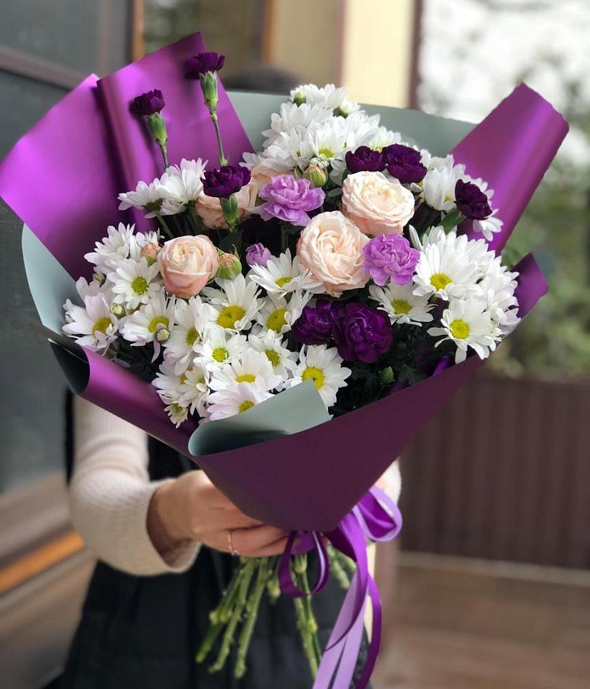 Букет цветов из: Хризантемы, Гвоздики и Розы в Косяково