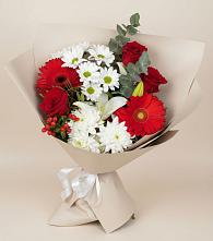 Букет цветов из:  Розы, Хризантемы, Герберы и Лилии в Косяково