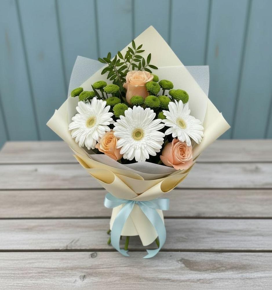 Букет цветов из: Герберы, Розы и Хризантемы в Косяково