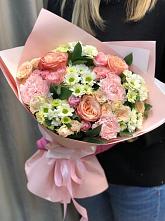 Букет нежные объятья в Косяково Букет цветов из: Гвоздики, Розы и Хризантемы в Косяково