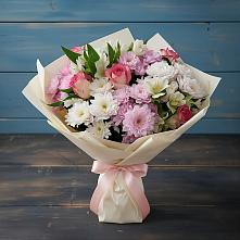 Букет цветов из:  Хризантемы, Альстромерии и Розы в Косяково