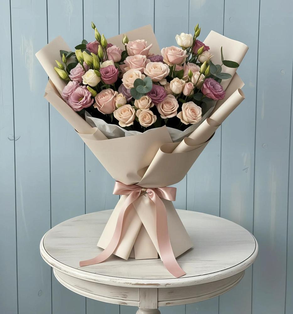 Букет цветов из: Розы и Лизиантусы в Косяково