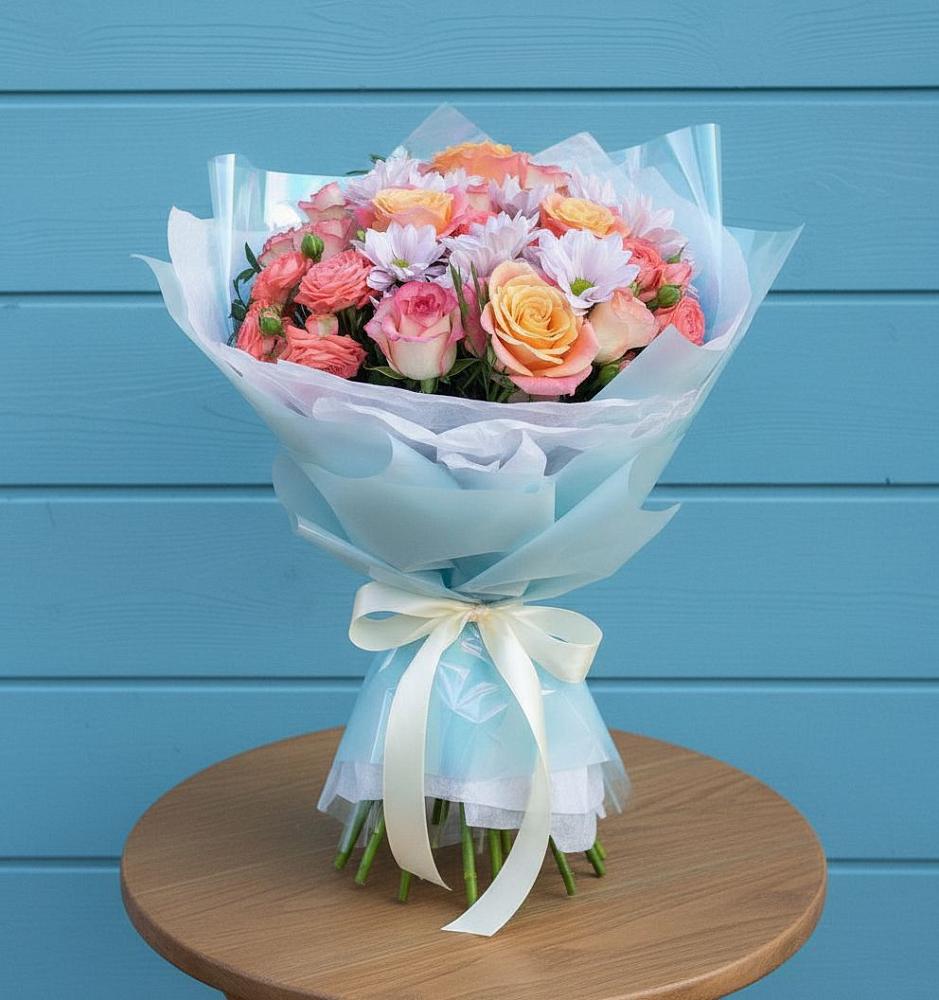 Букет цветов из: Хризантемы и Розы в Косяково