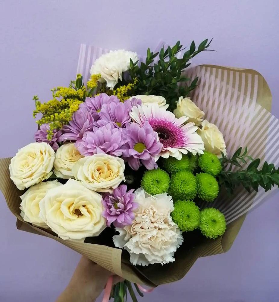 Букет цветов из: Хризантемы, Розы, Гвоздики и Герберы в Косяково