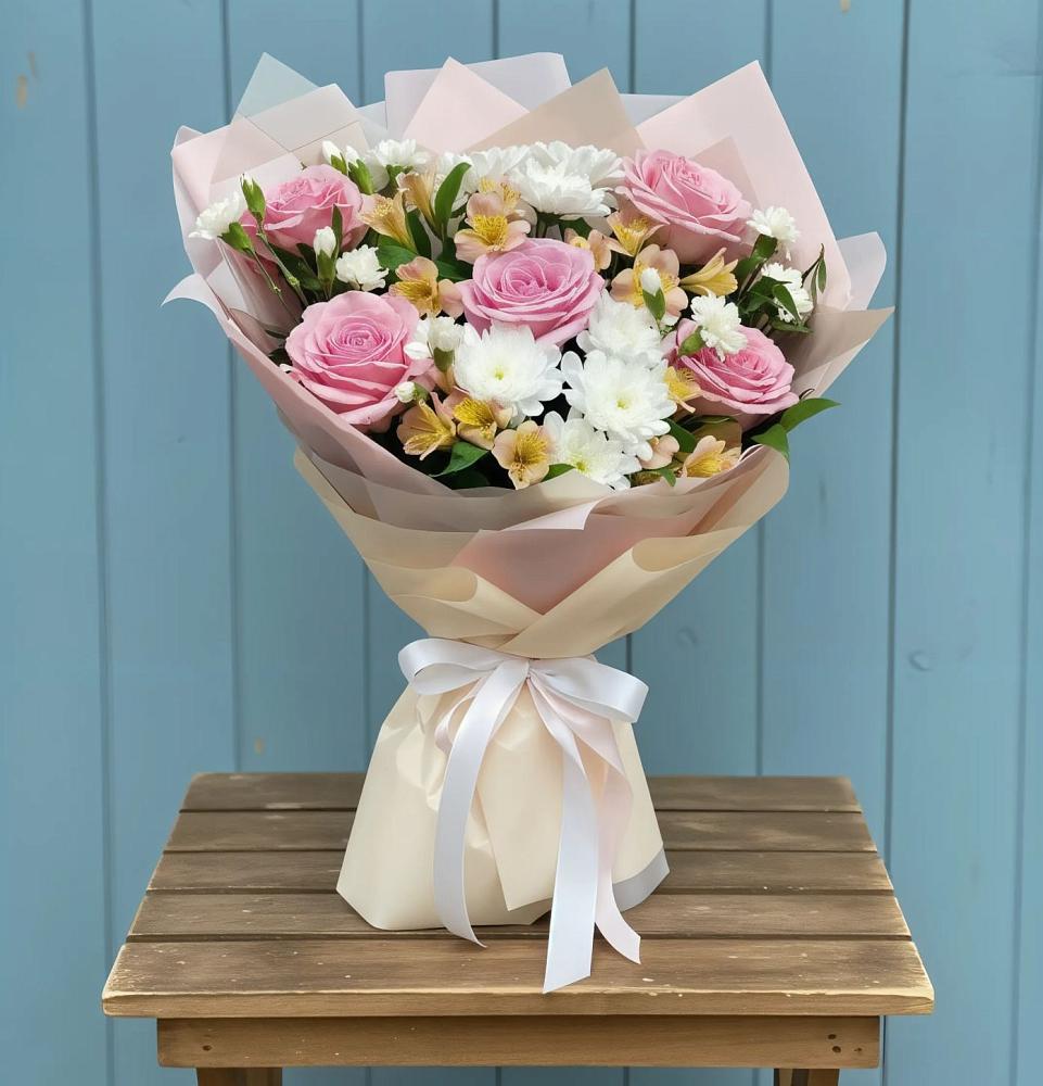 Букет цветов из: Гвоздики, Орхидеи и Розы в Косяково